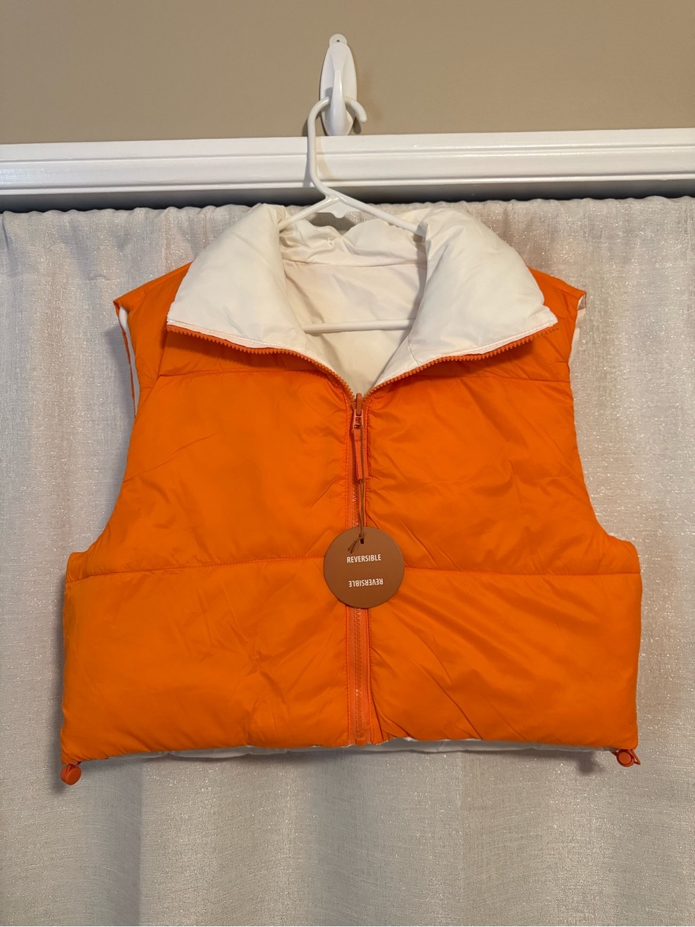 Reversible Orange and Cream Puffer Cropped Vest